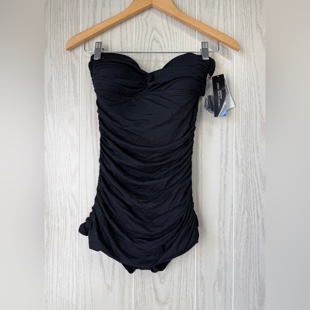 CARMEN MARC VALVO Ruched One-Piece Swimsuit Dress – Size 6 – NWT